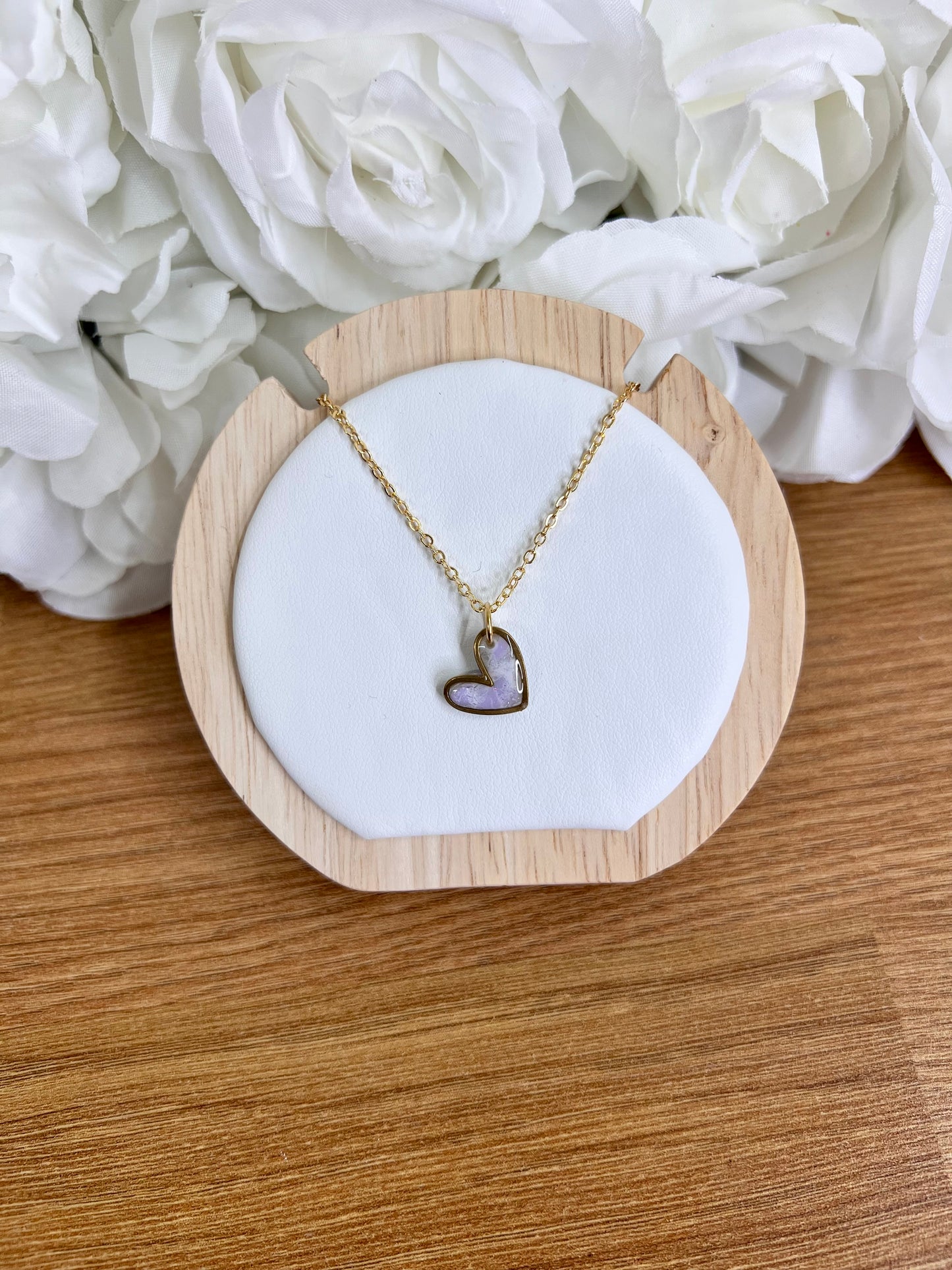 Lilac marble gold heart necklace