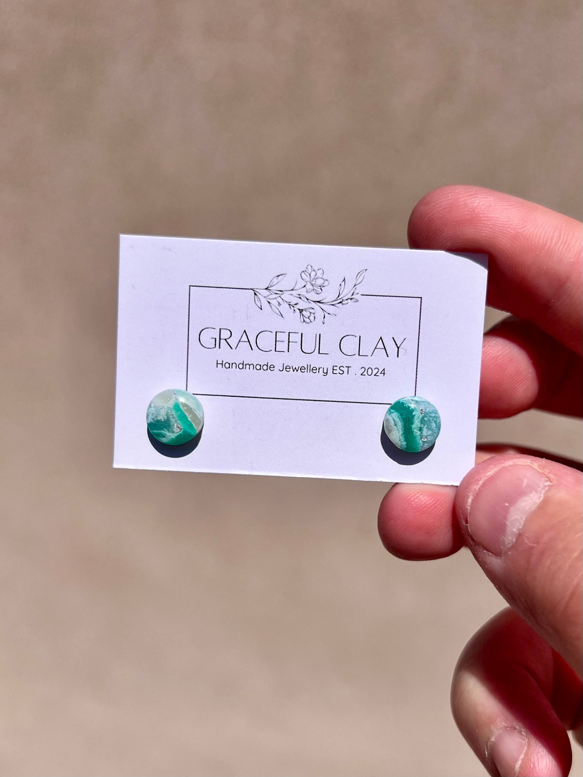 Forest Green silver circle studs