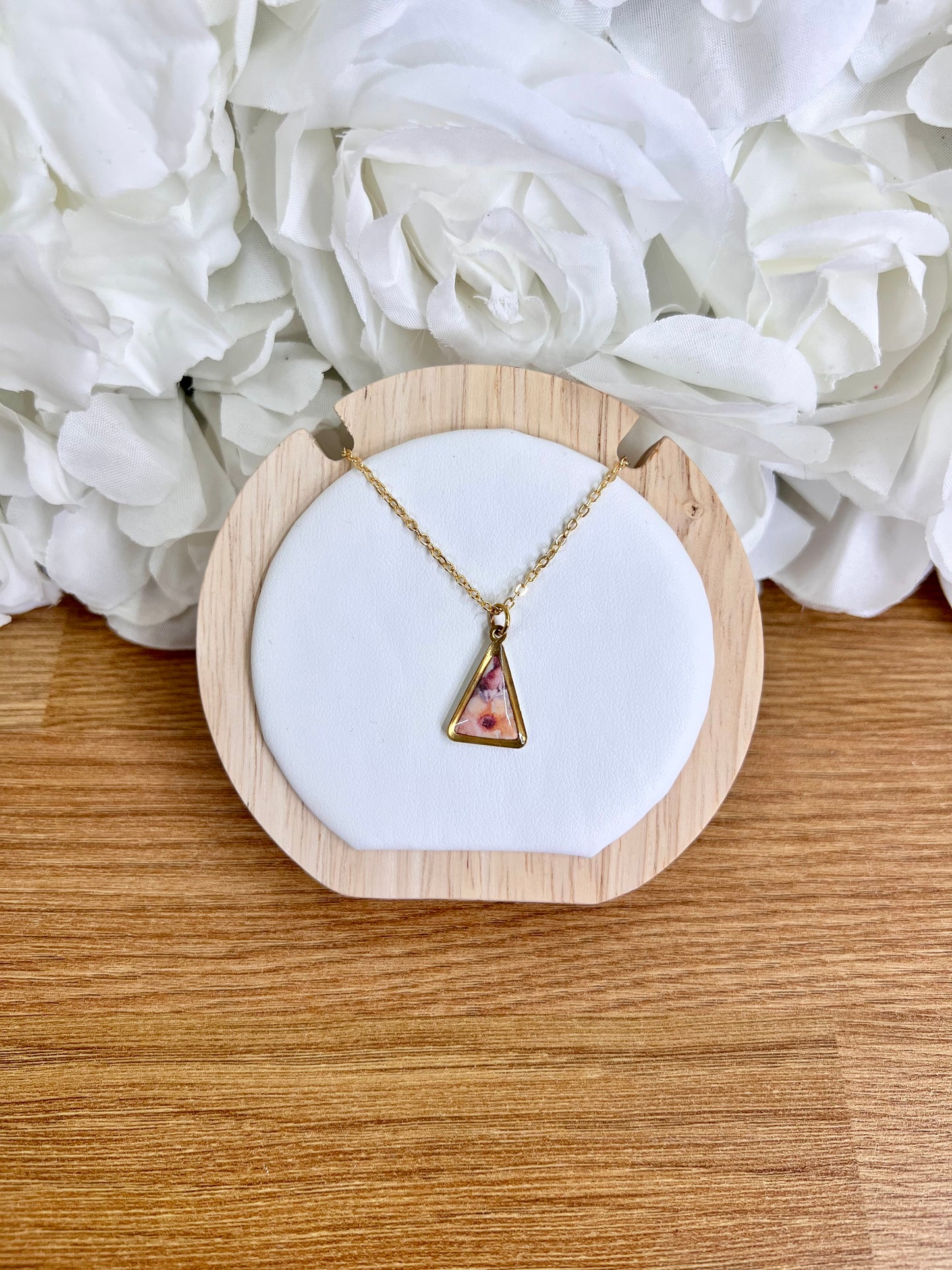 Rose design gold triangle necklace