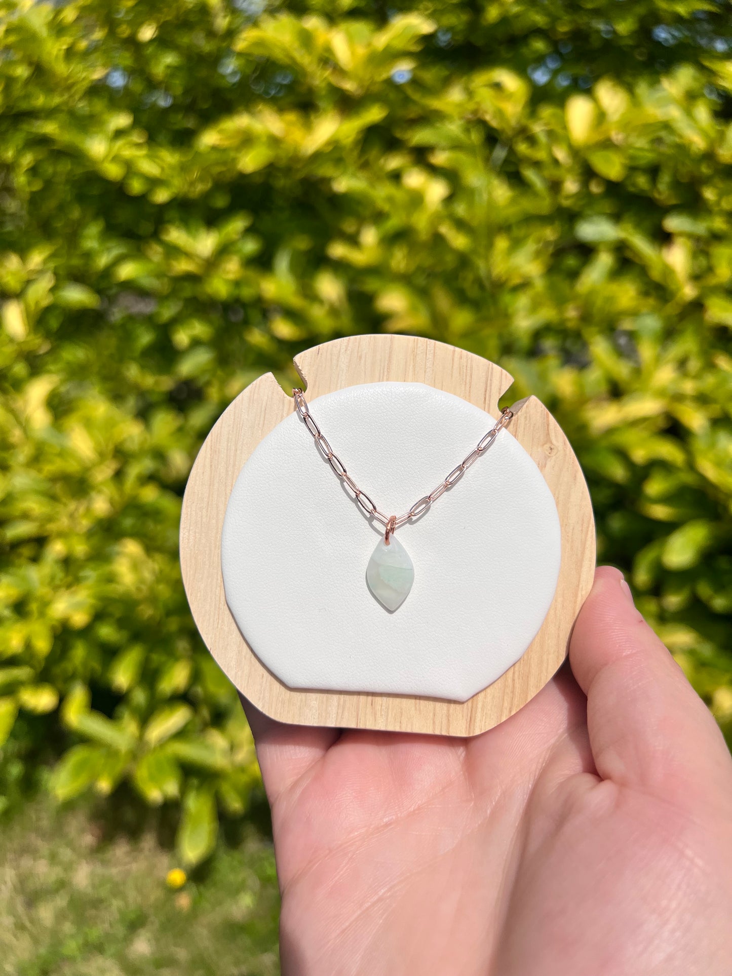 Green marble teardrop rose gold necklace