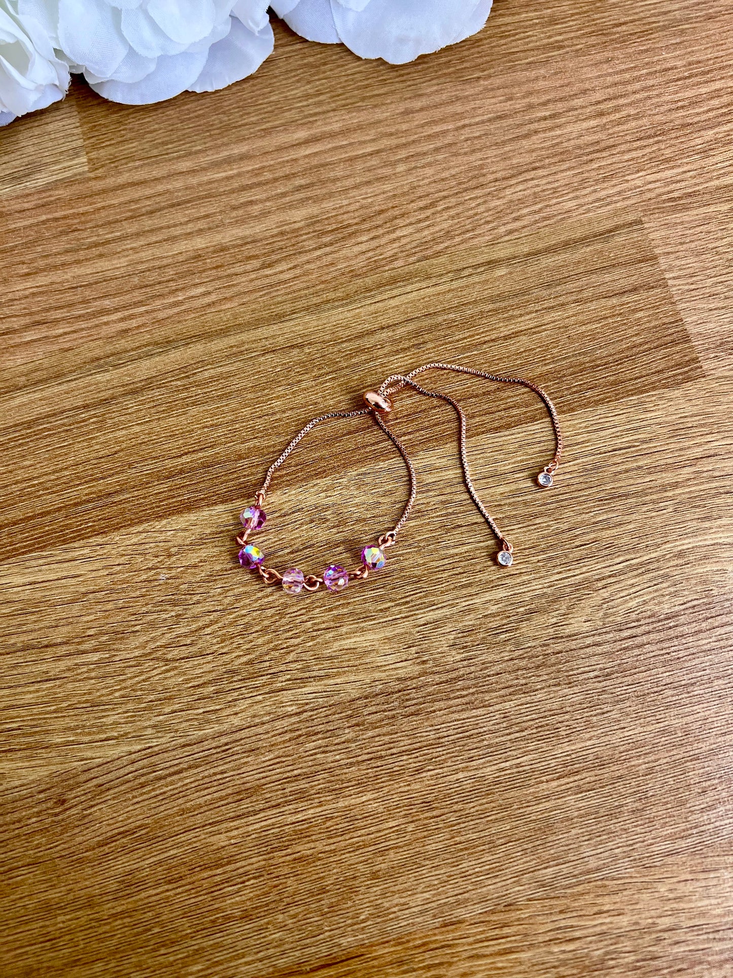 Purple AB beaded rose gold slider bracelet