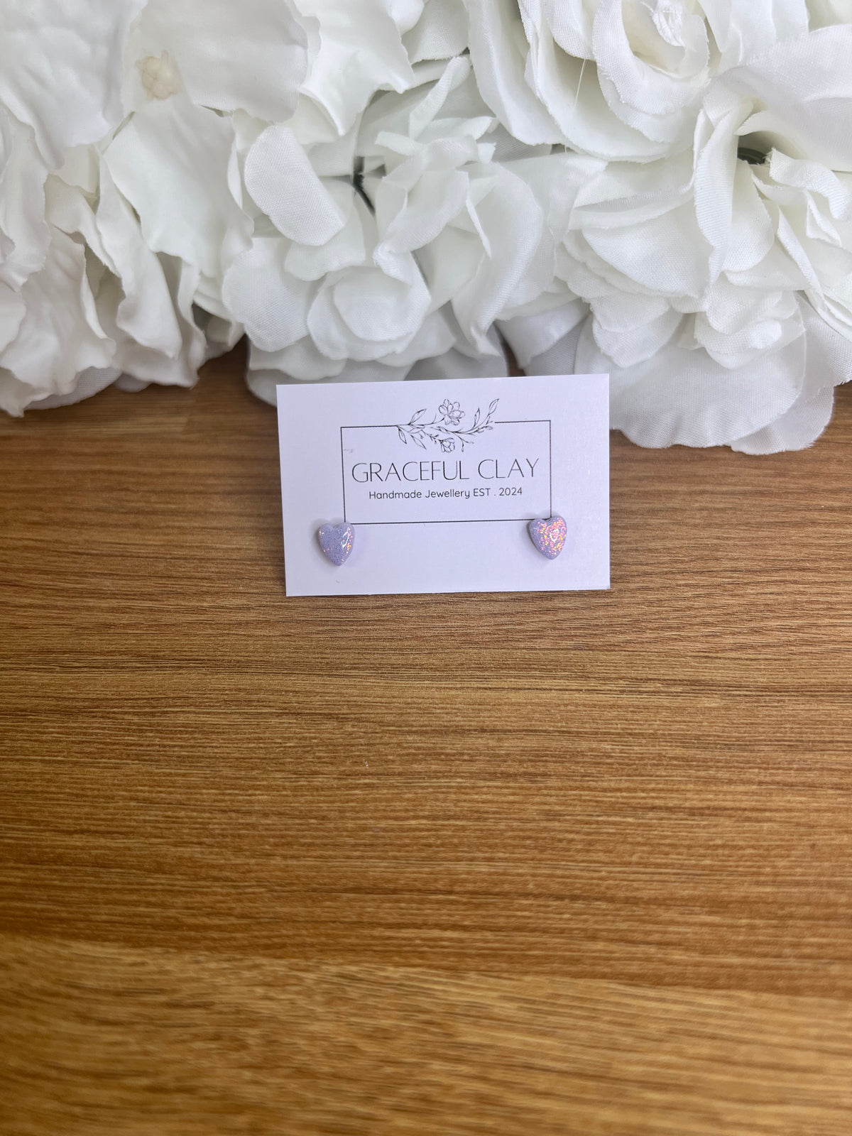 Lilac glitter mini heart studs