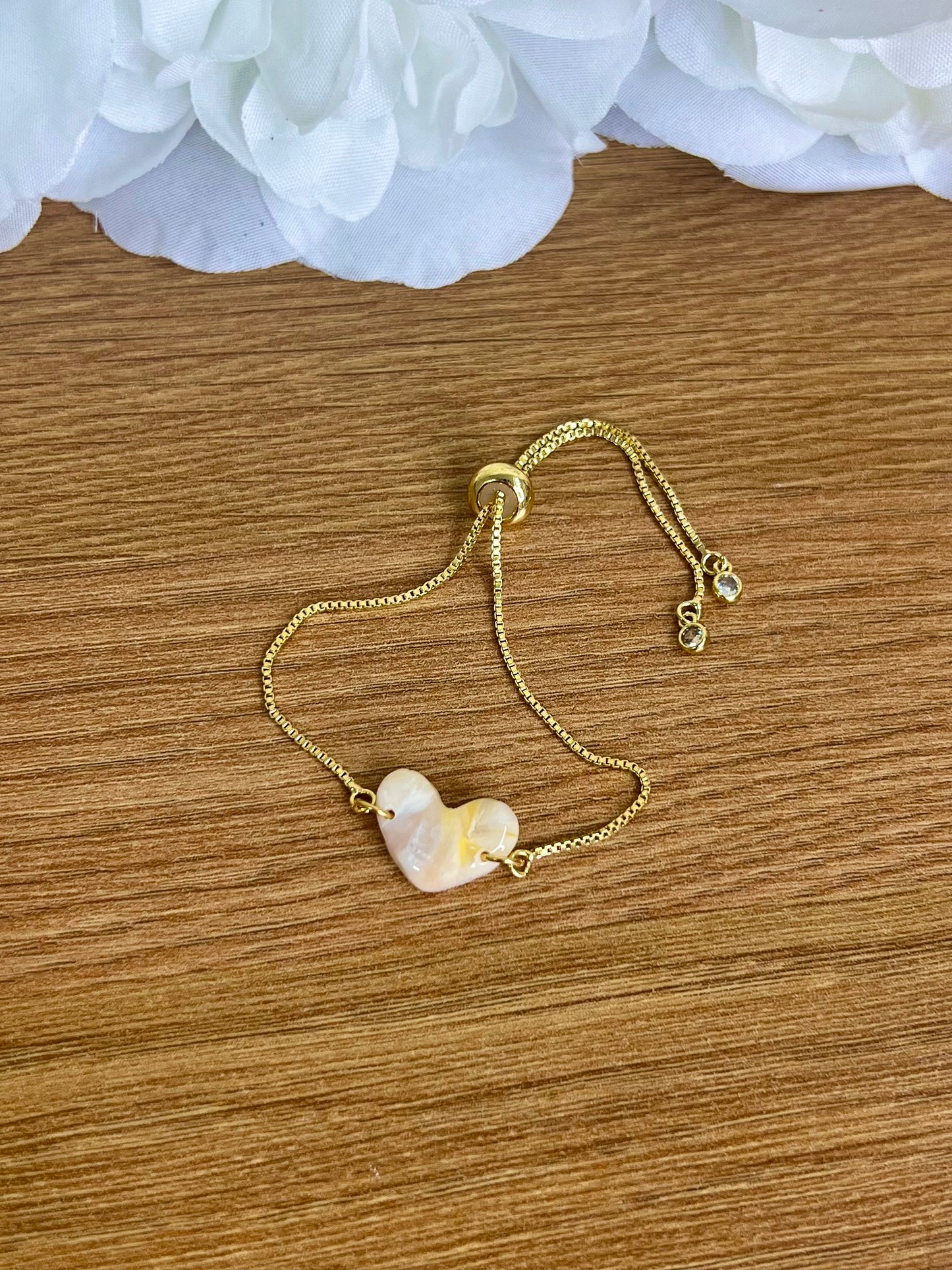 Yellow marble heart slider bracelet