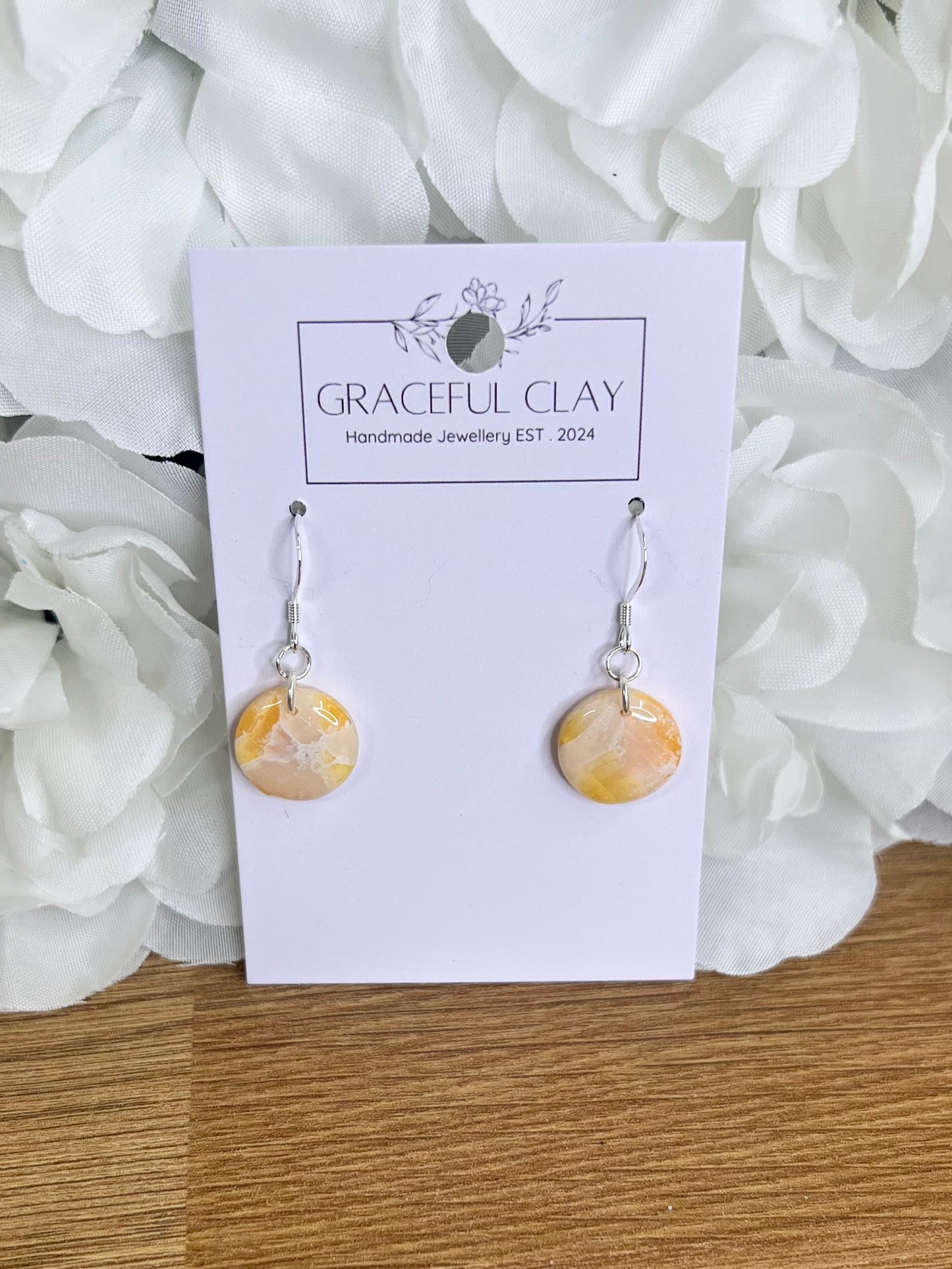 Yellow marble circle earrings