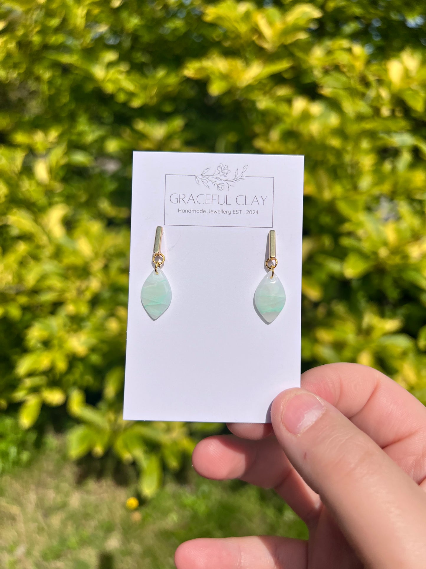 Green marble teardrop studs