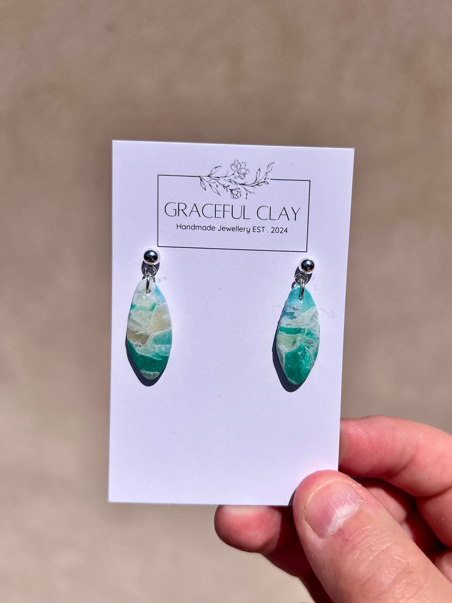 Forest Green long teardrop ball stud earrings