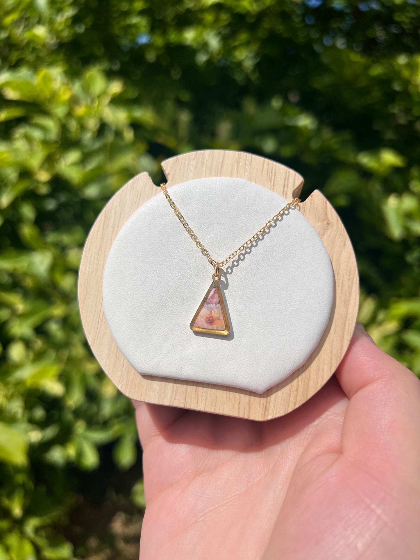 Rose design gold triangle necklace