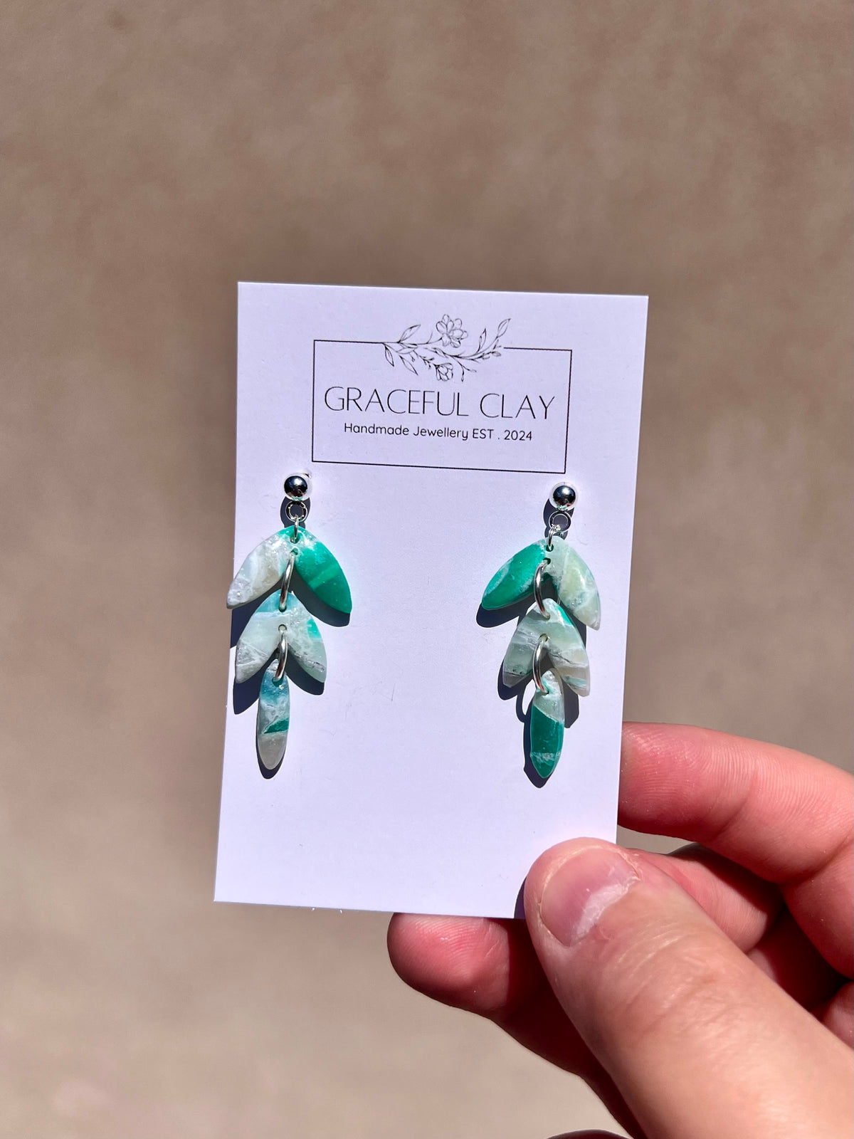 Forest Green silver 3 tier earrings