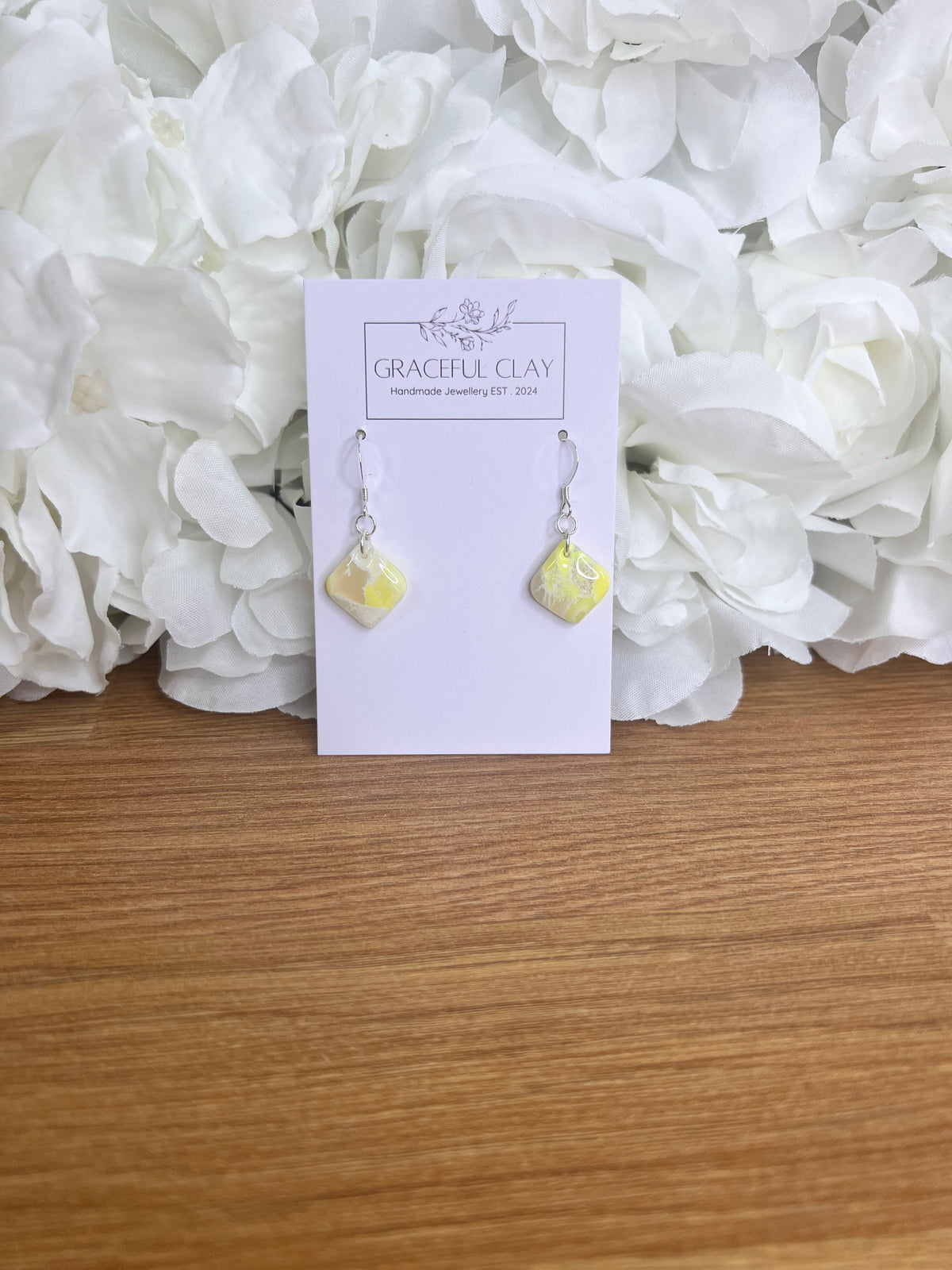 Yellow marble diamond shaped earrings