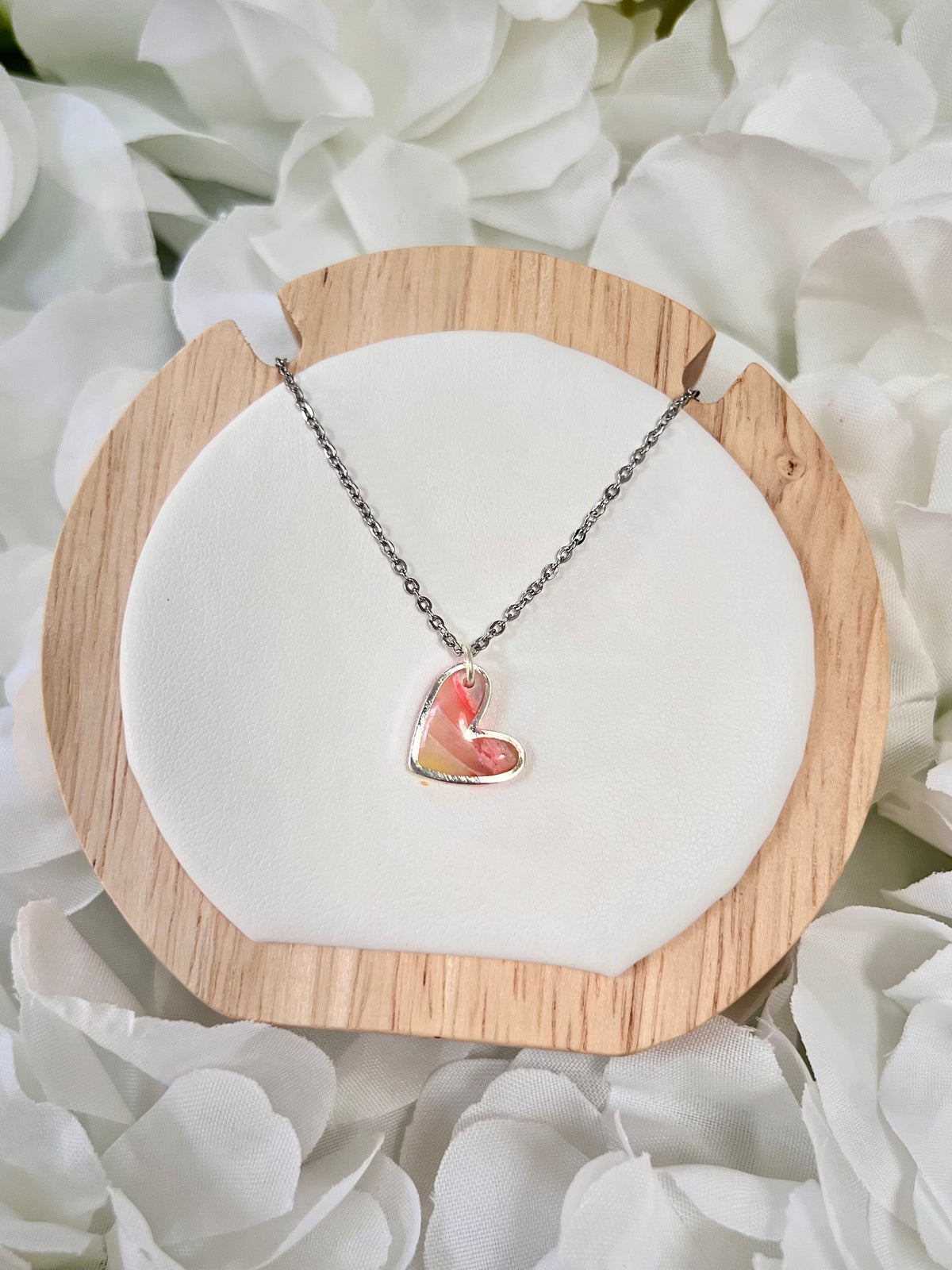 Pink & yellow silver heart necklace
