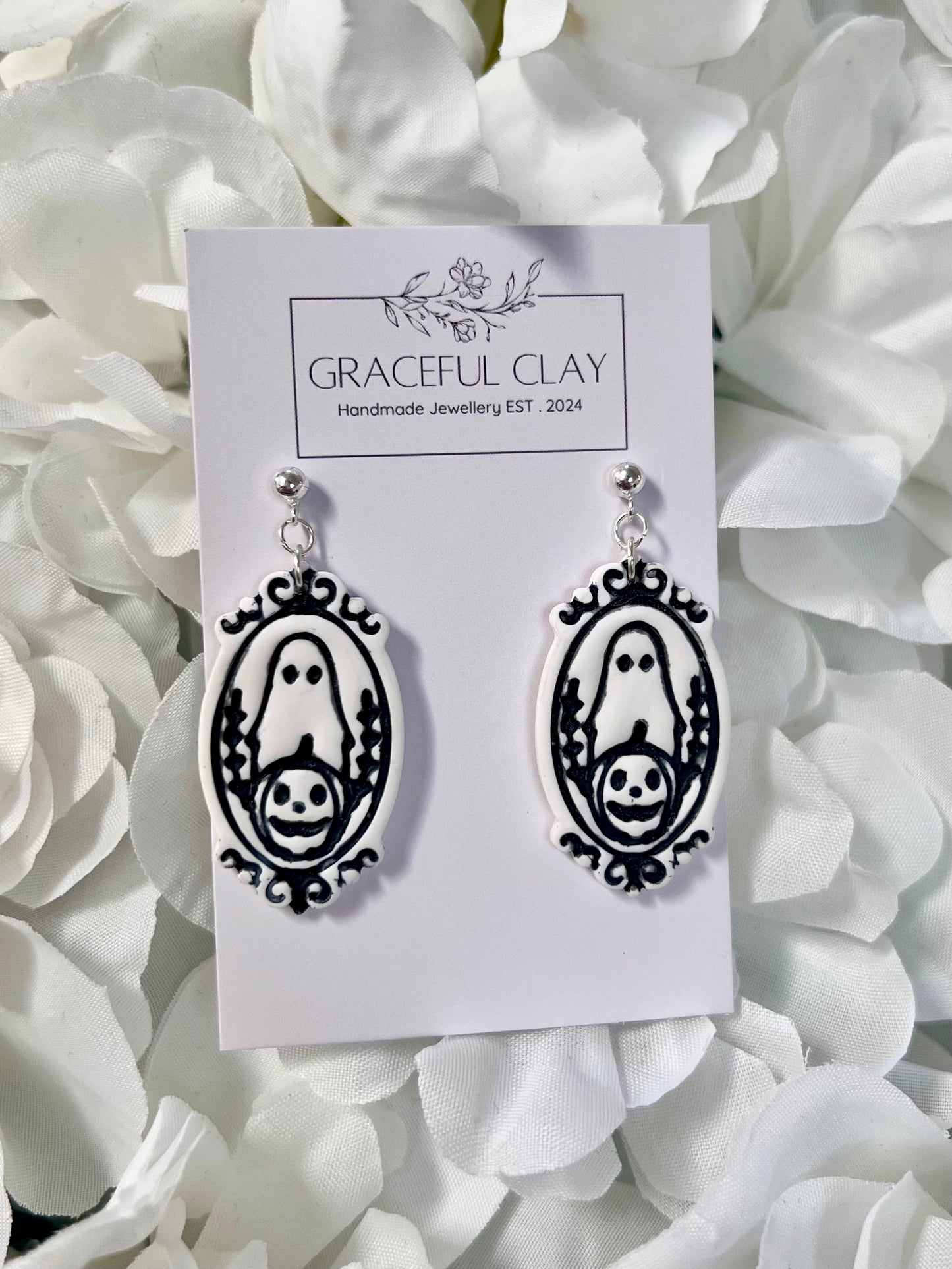 Ghost photo frame ball stud earrings