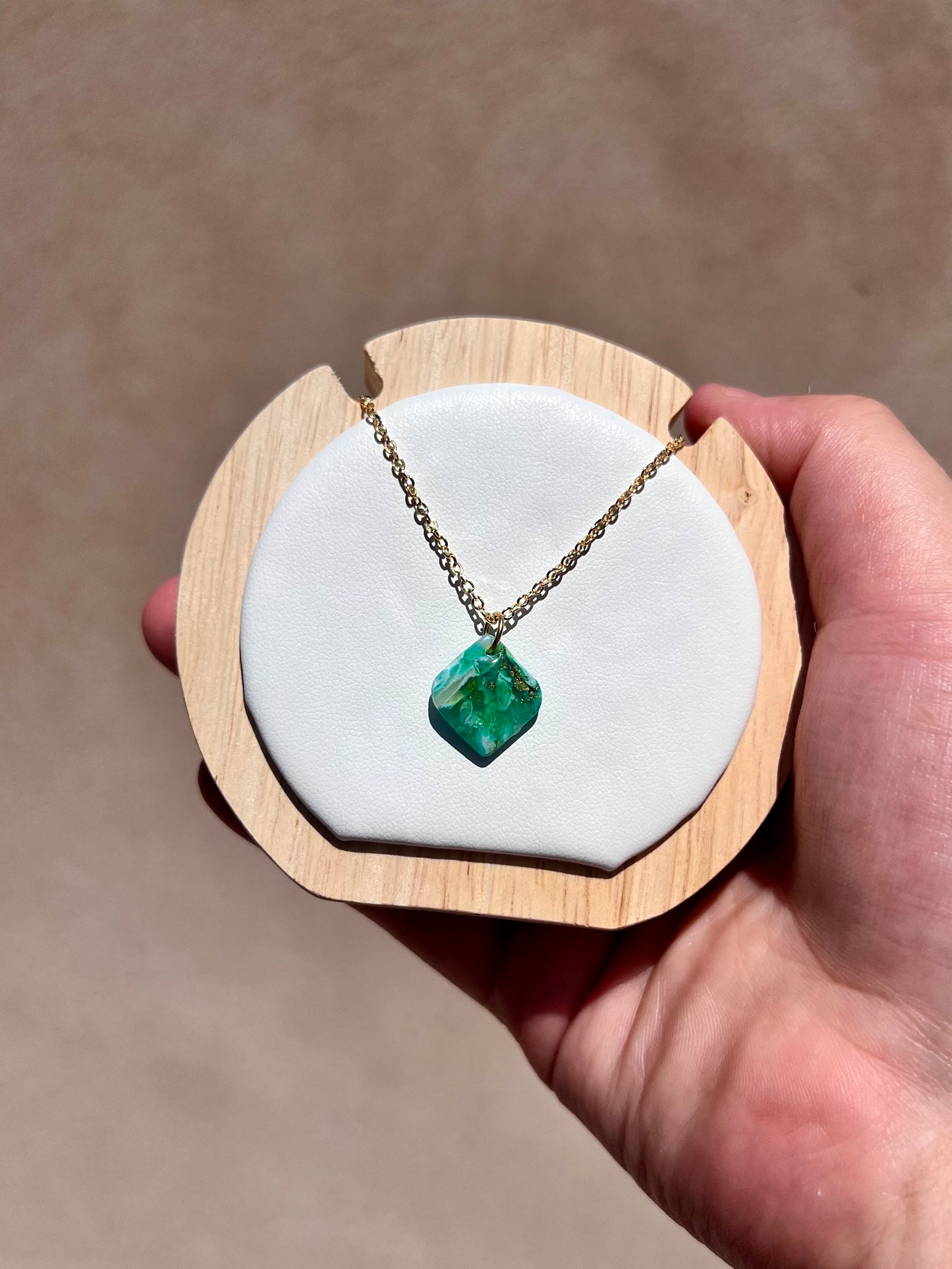 Forest Green gold diamond shaped necklace