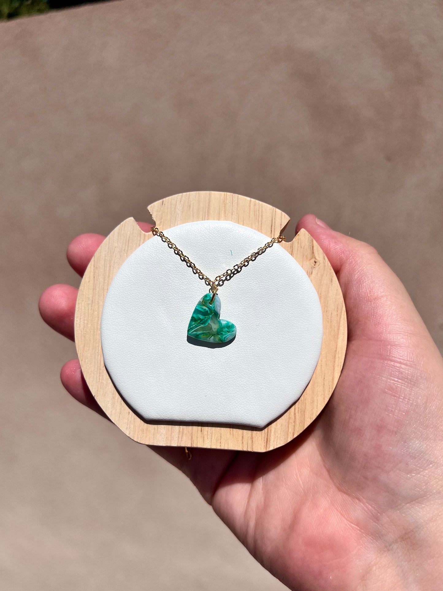 Forest Green gold heart necklace