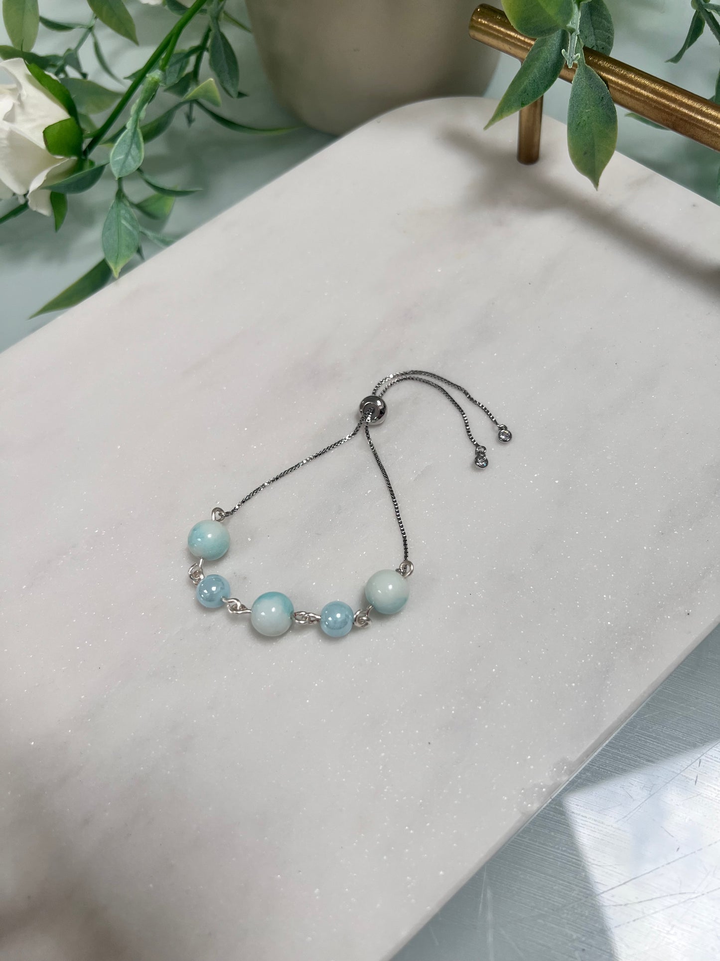 Pale blue silver slider bracelet