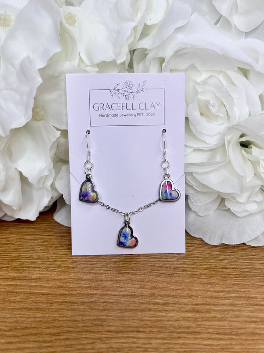 Floral heart earrings & necklace set