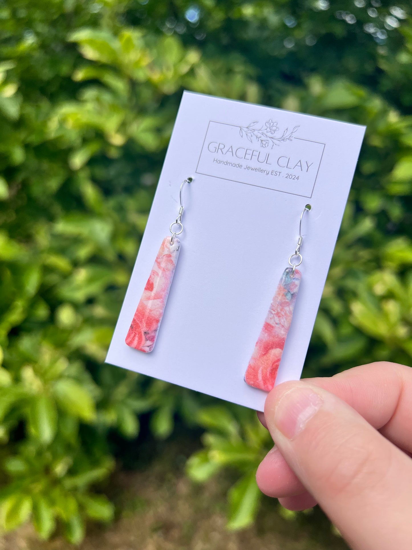 Rose design long rectangle earrings