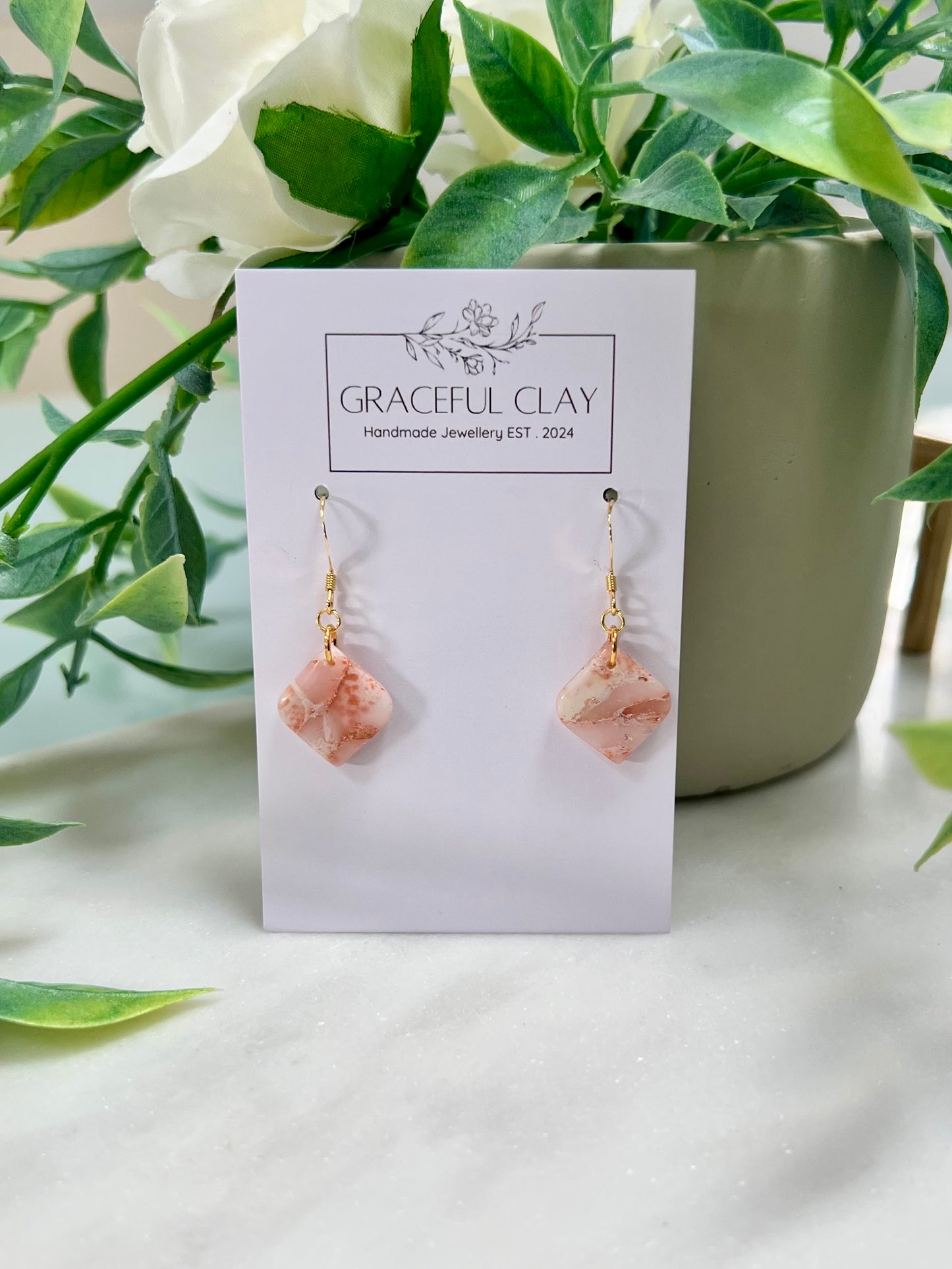 Burnt orange marble mini diamond earrings