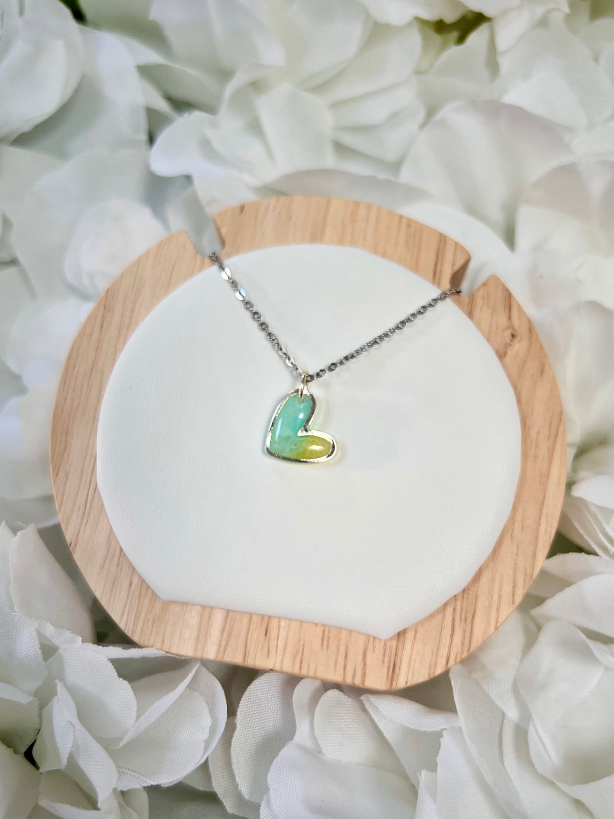 Blue & green silver heart necklace