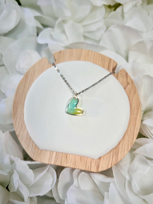 Blue & green silver heart necklace