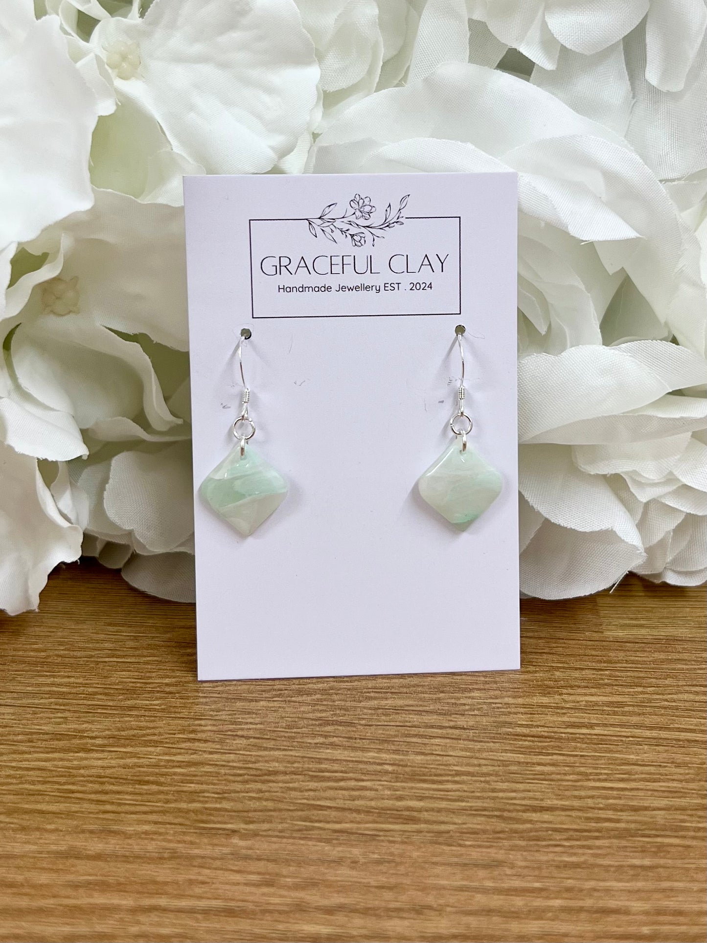 Green marble diamond shaped earrings