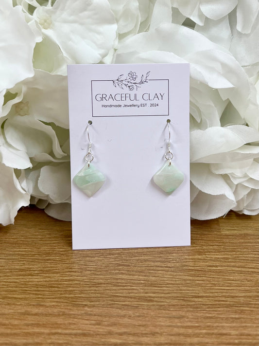 Green marble diamond shaped earrings