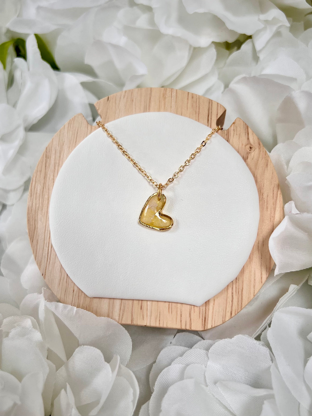 Yellow marble gold heart necklace