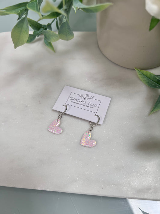Heart pink & white glitter Huggies