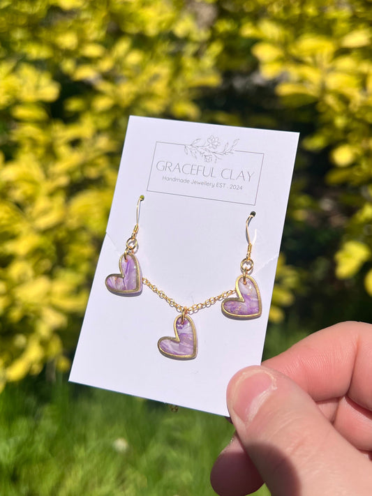 Purple marble heart charm set