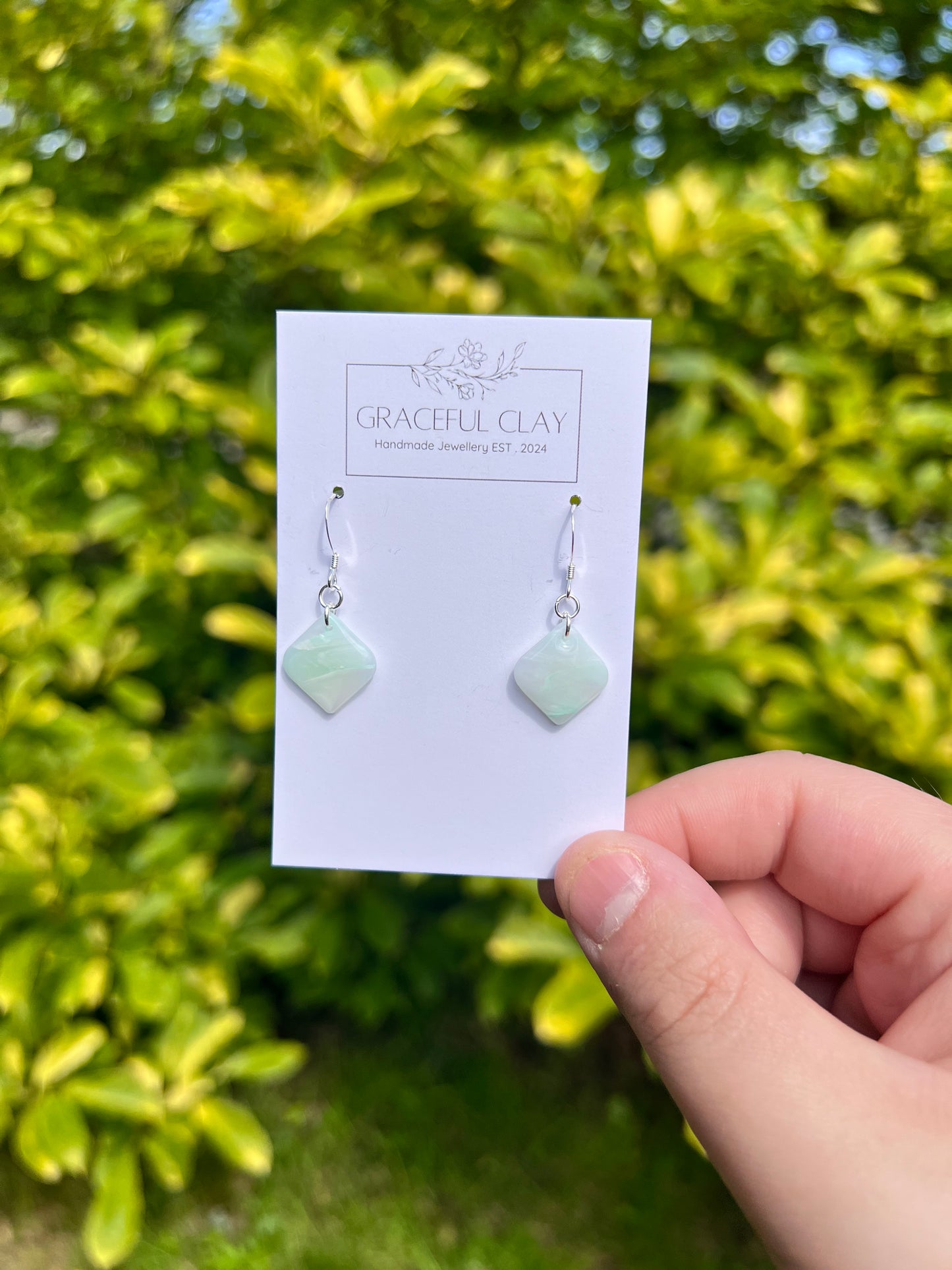 Green marble diamond shaped earrings