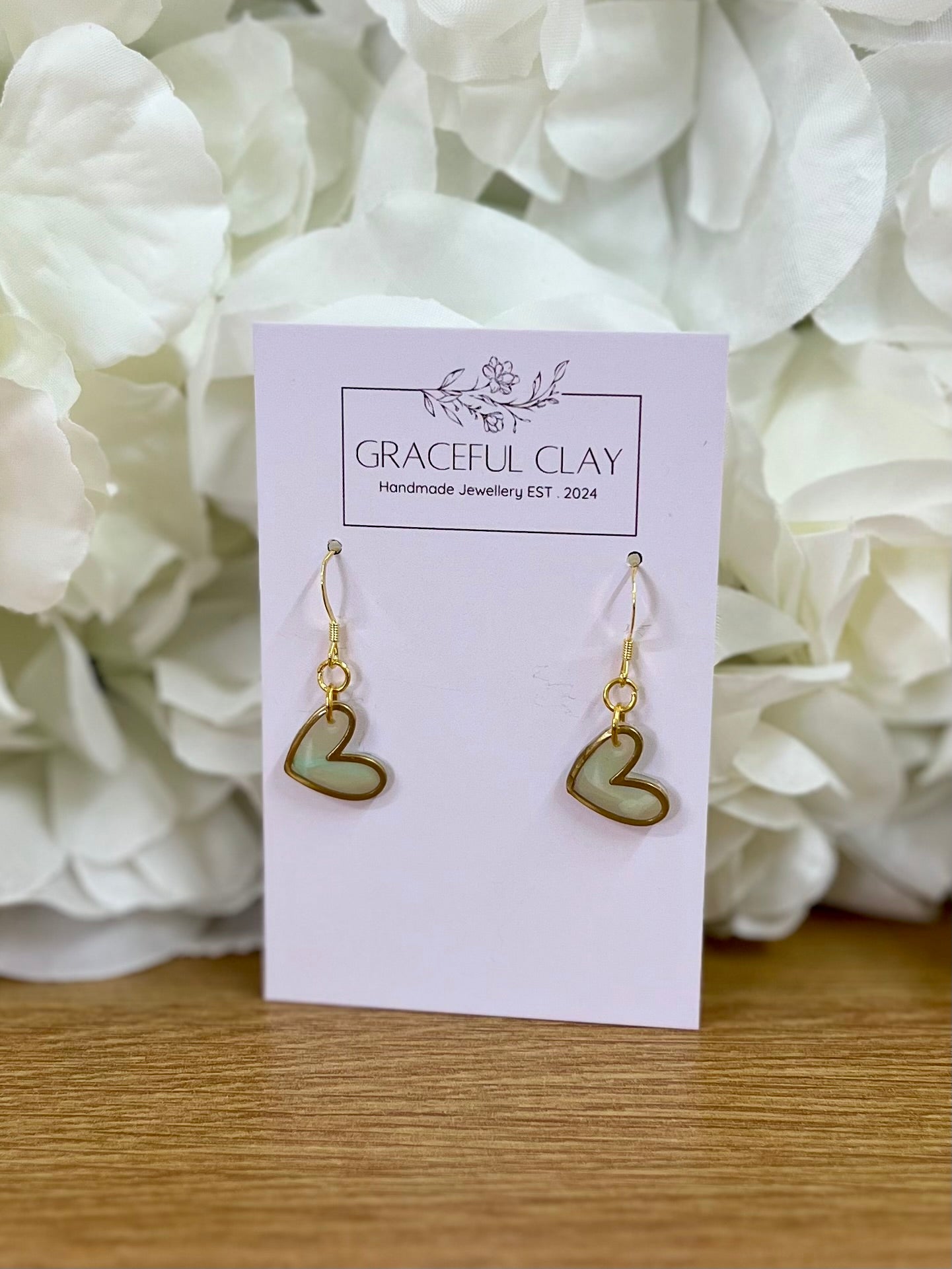 Green marble gold heart earrings