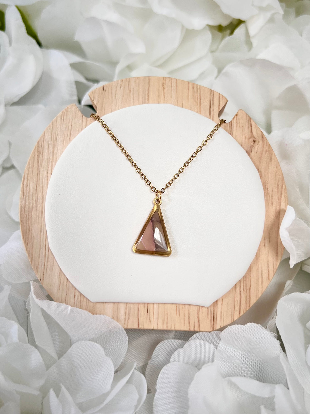 Pink & navy gold triangle necklace