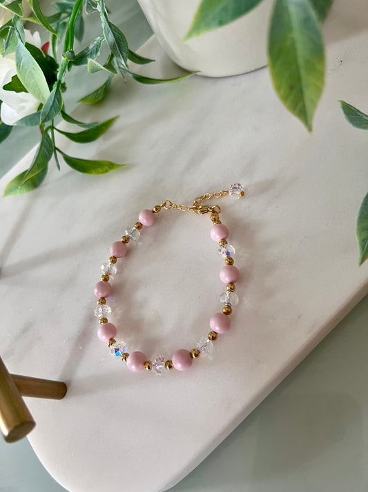 Pink & Gold bracelet with AB crystal beads
