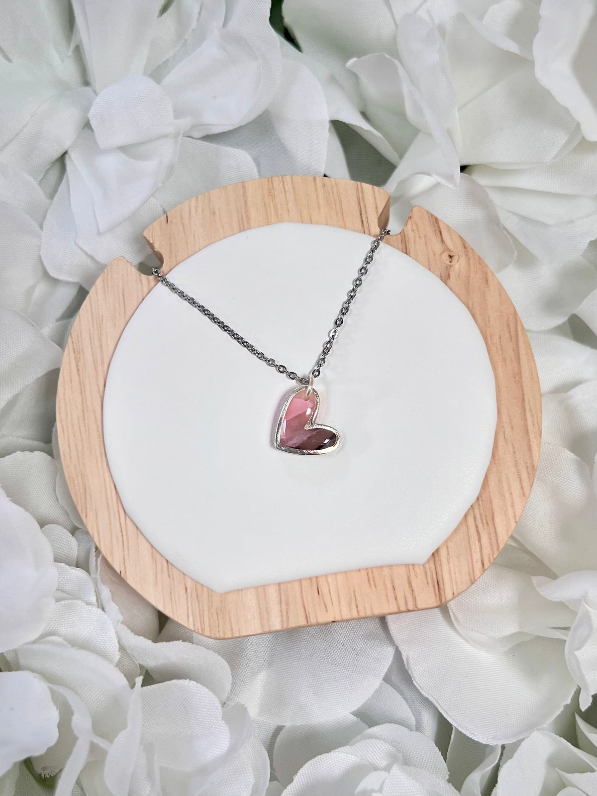 Pink & navy silver heart necklace