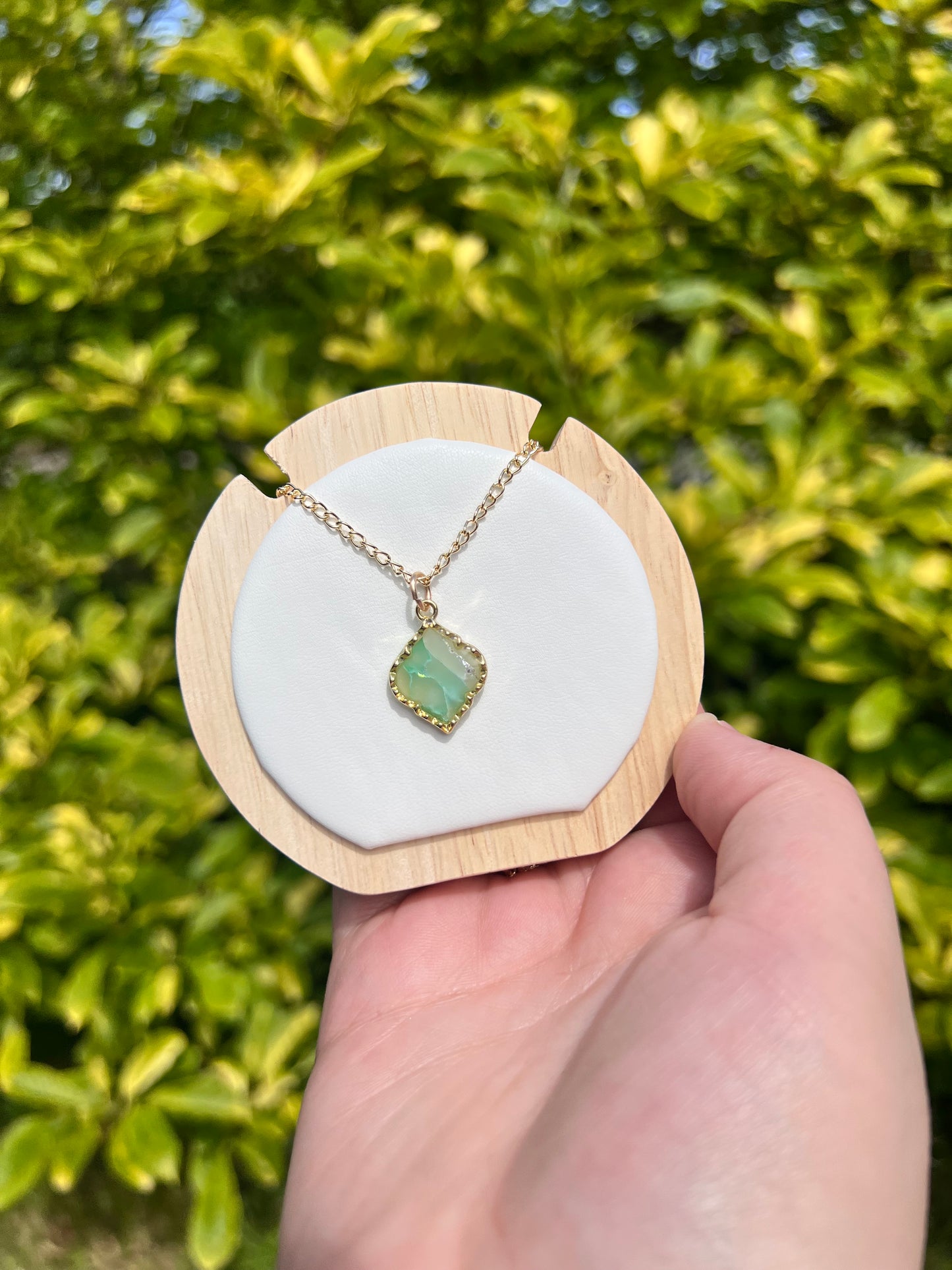 Green marble diamond shaped necklace