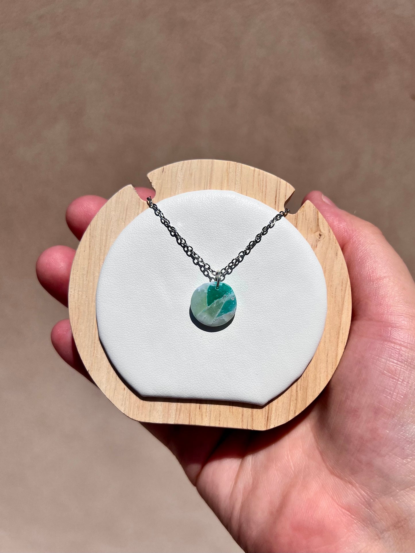 Forest Green silver circle necklace