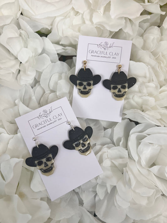 Glow in the dark skull cowboy  earrings