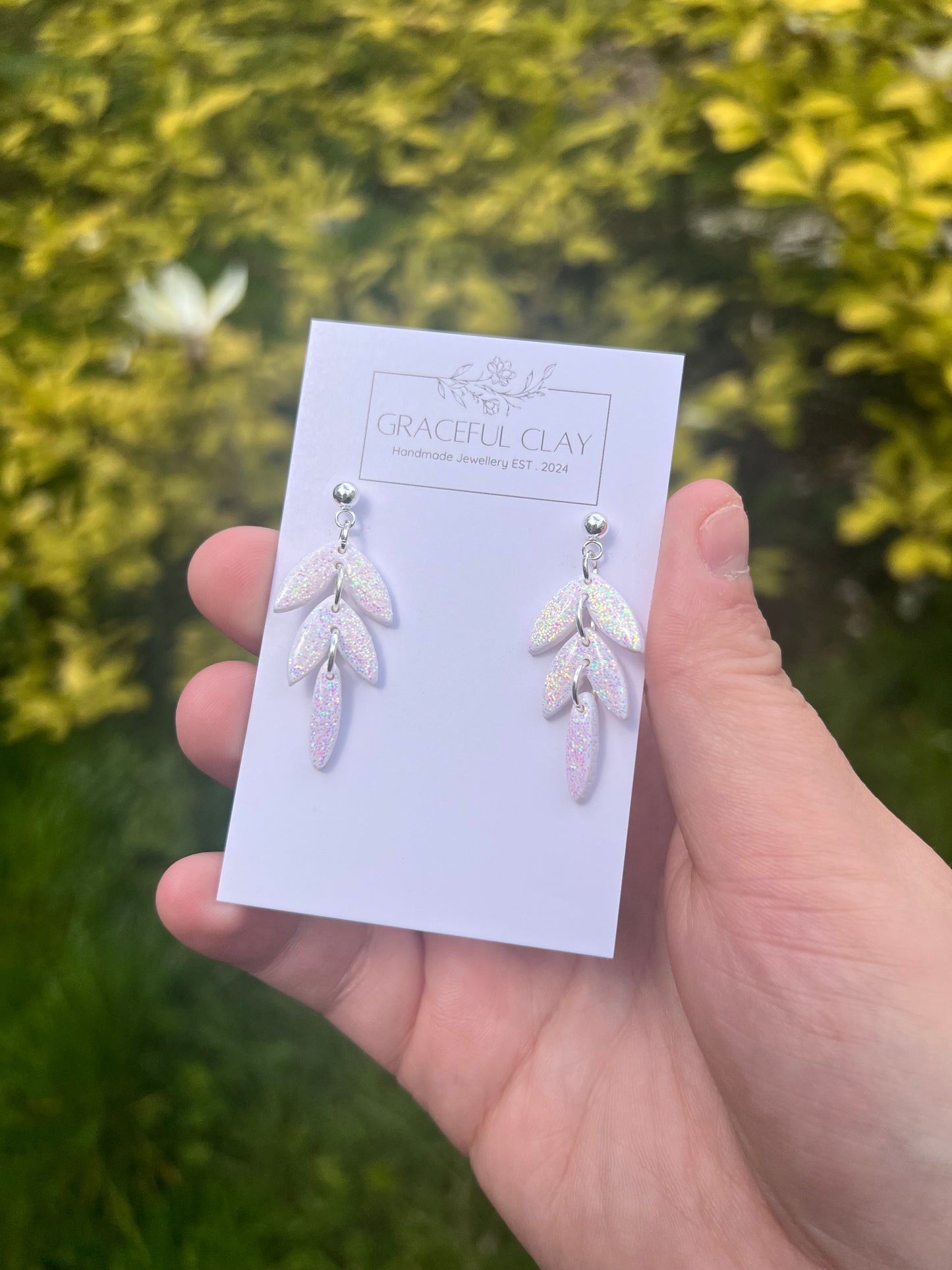 Pink & white glitter 3 tier earrings