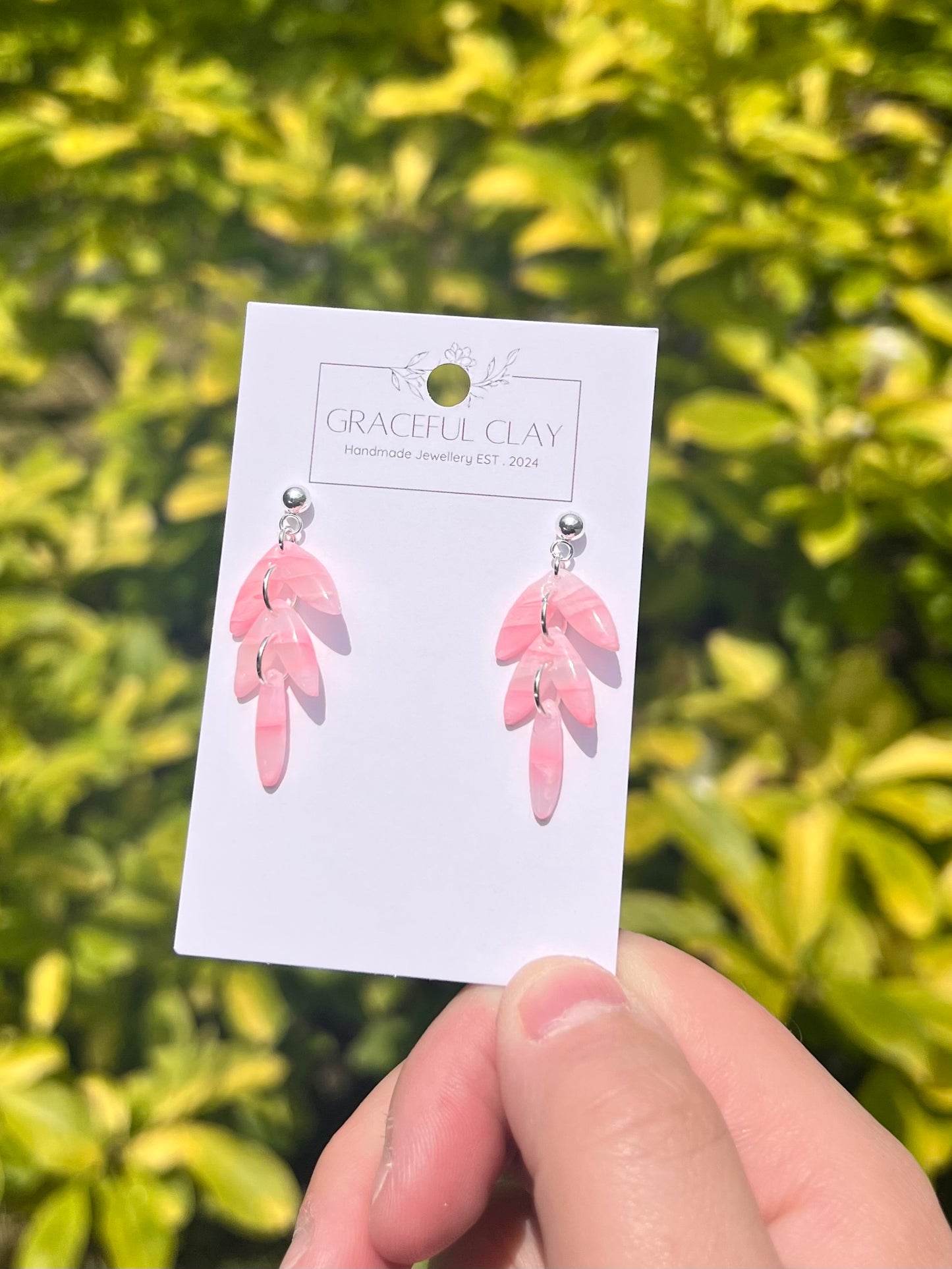 Pink marble 3 tier earrings