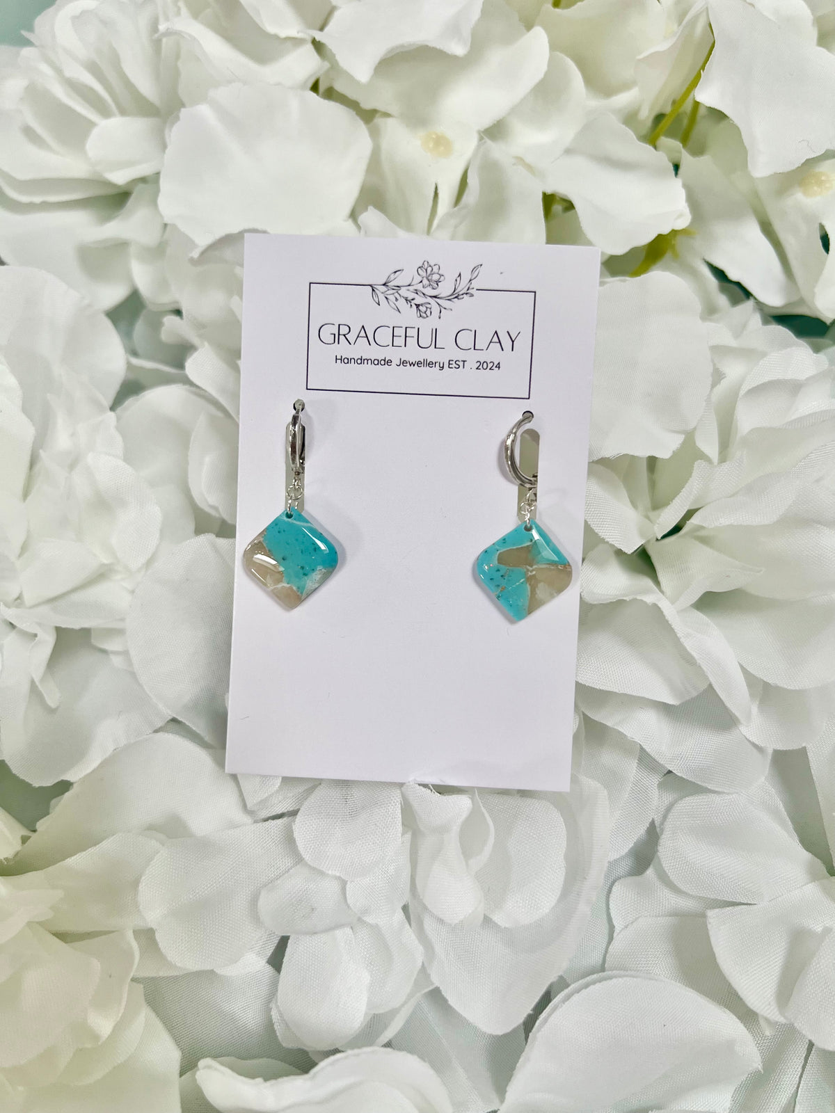 Turquoise diamond silver Huggies