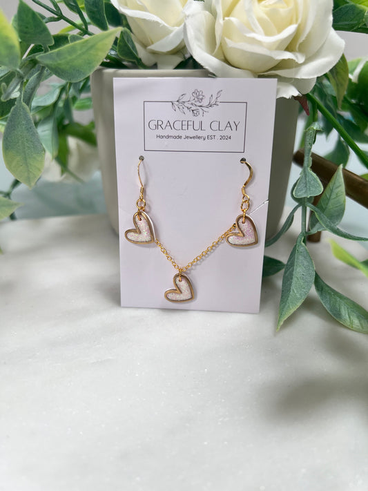 Matching glitter heart earrings & necklace