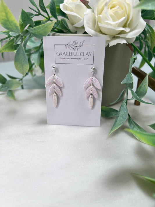 Pink & white glitter 3 tier earrings