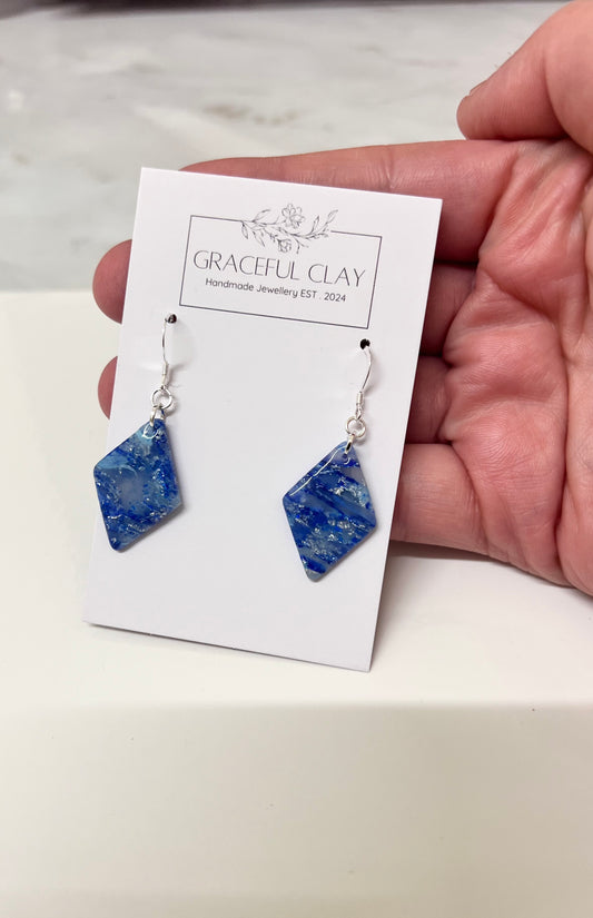 Blue marble diamond shaped earrings