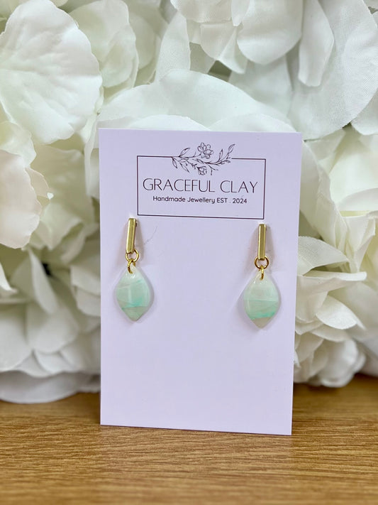 Green marble teardrop studs