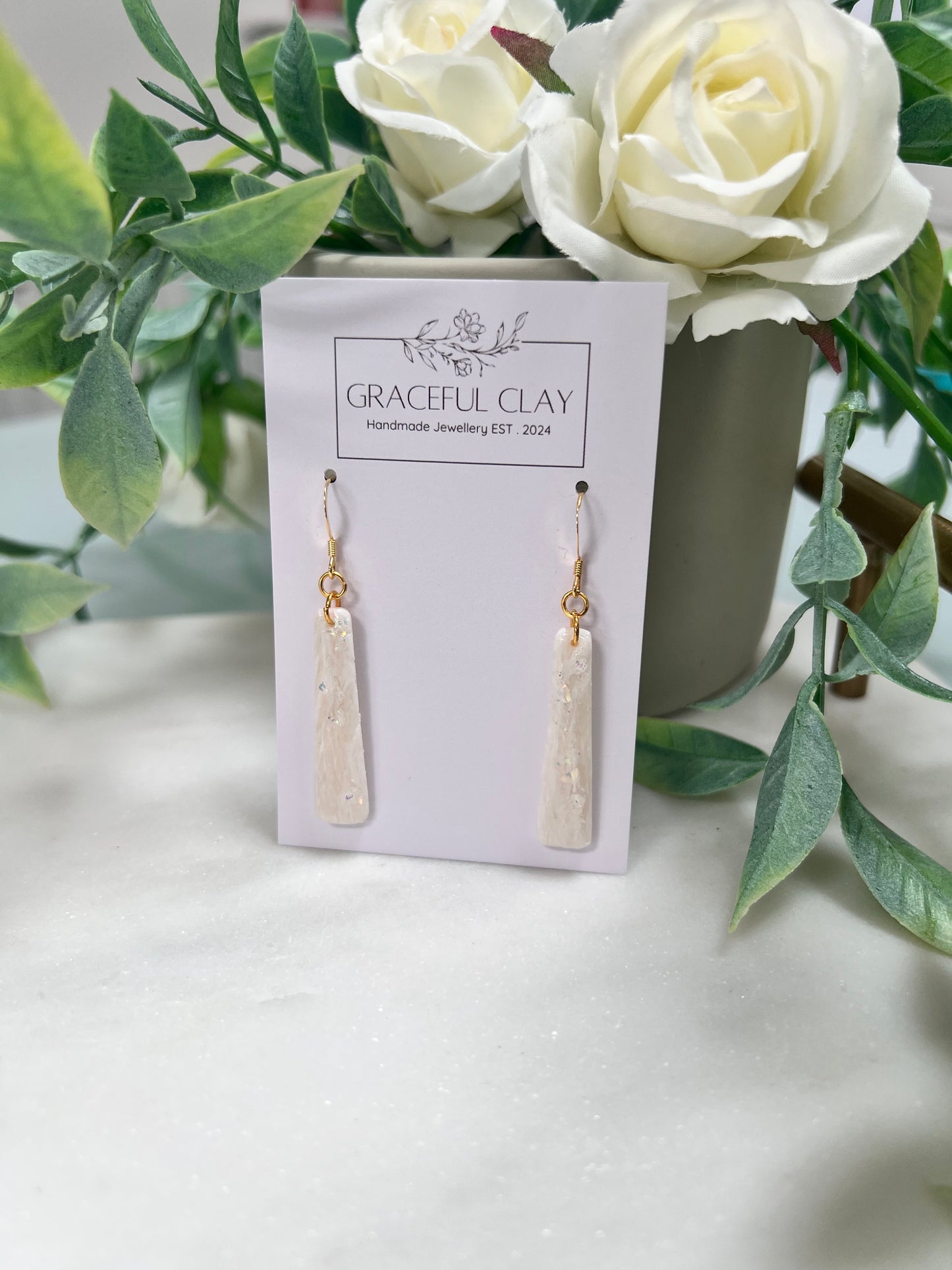 Rectangle glitter marble earrings