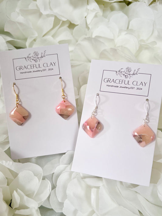 Pink & navy marble diamond  earrings