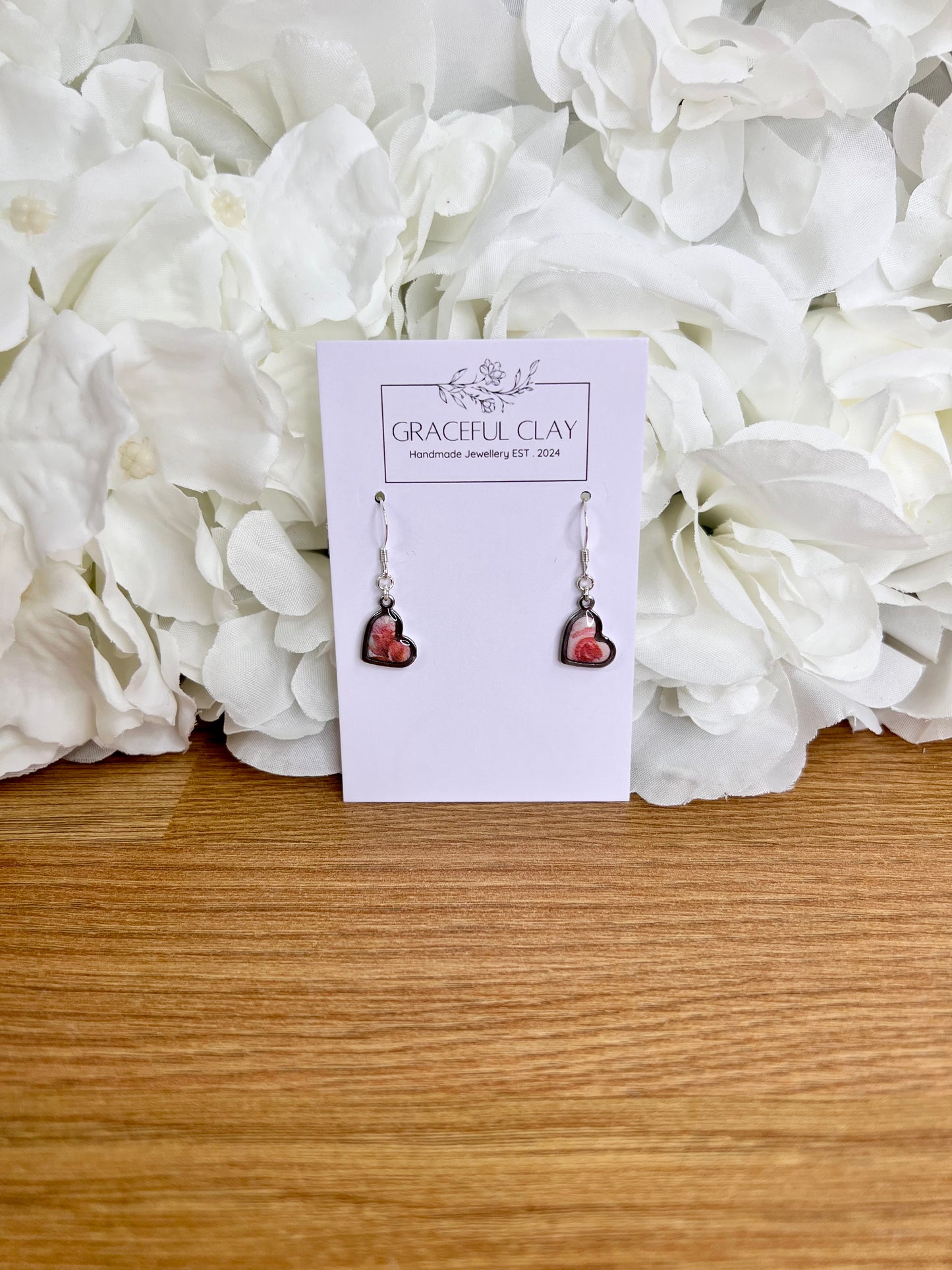 Rose design silver heart earrings