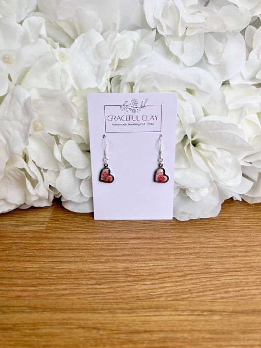 Rose design silver heart earrings