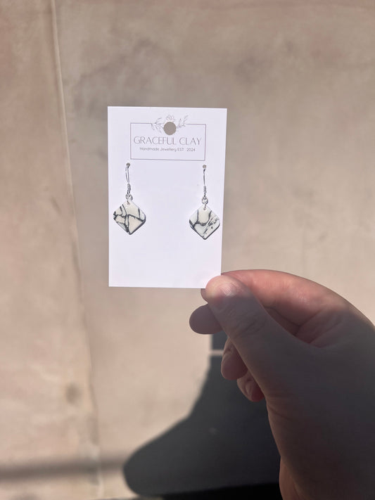 White marble small diamond shaped earrings