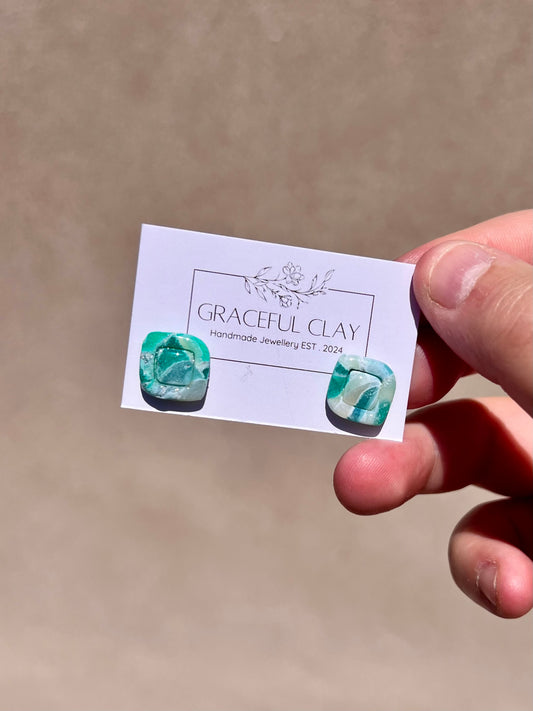 Forest Green silver diamond shaped studs