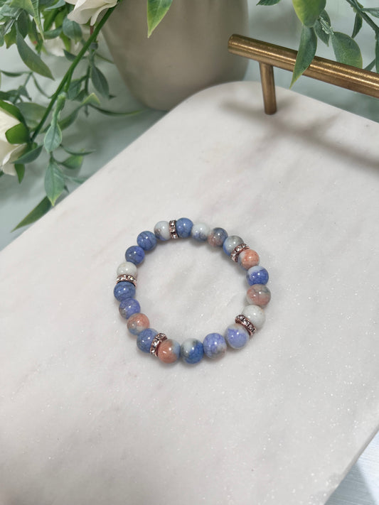 Blue cracked glass beaded stretch bracelet